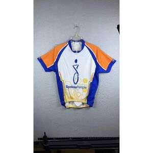 SpokesPeople Battelle Cycling Jersey Shirt Mens Large White Blue AK Apparel USA